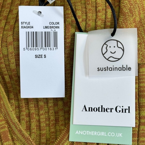 Another Girl Lime Brown Space Dye Ribbed Organic Cotton Cropped Polo Top XIAGK04 - Picture 4 of 7